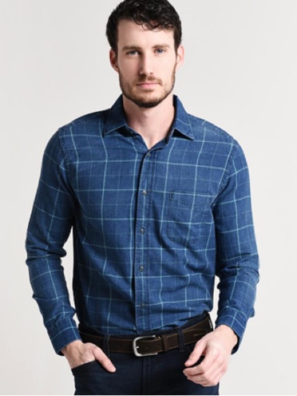 Faherty Brand Ventura Button Down Windowpane Chambray Long Sleeve Size Large